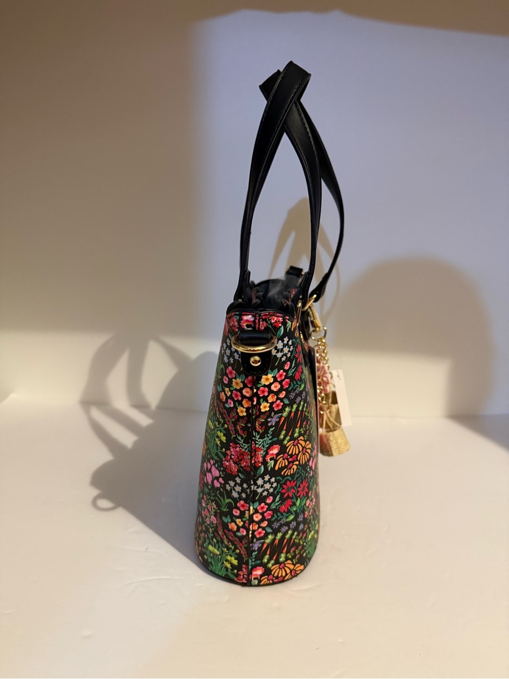 Betsey Johnson Black Floral Tote with Pink & Green Accents - Picture 2 of 16